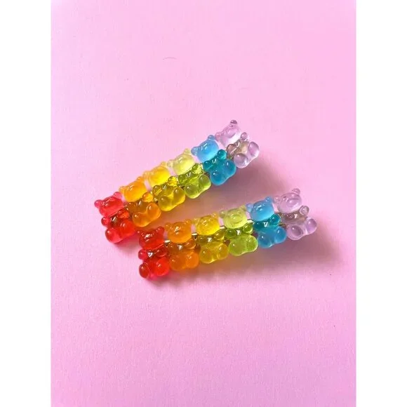 Gummy Bear Hair Clip Candy Rainbow Colour Hair Barrette For Girls - Picture 3 of 9